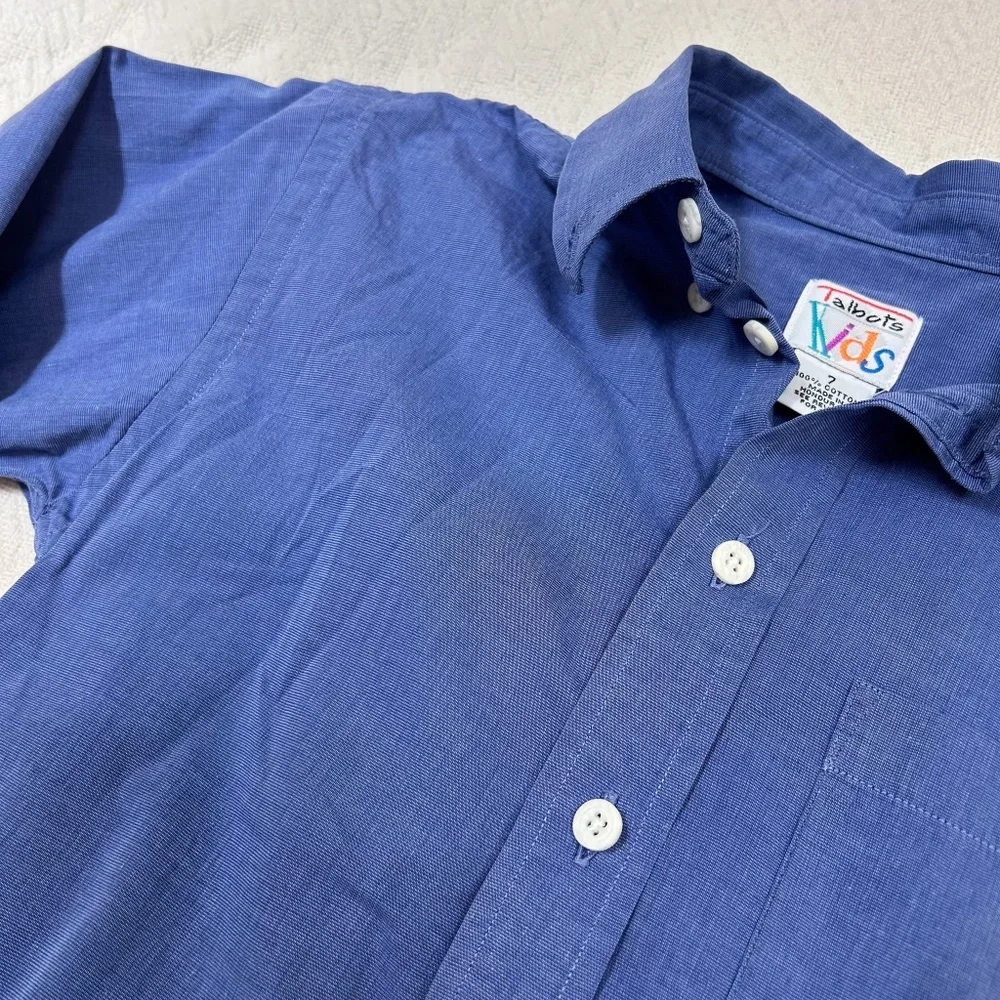 VINTAGE 90s Talbot Kids Blue Button Up Shirt. Long sleeve. 100% cotton. sz 7